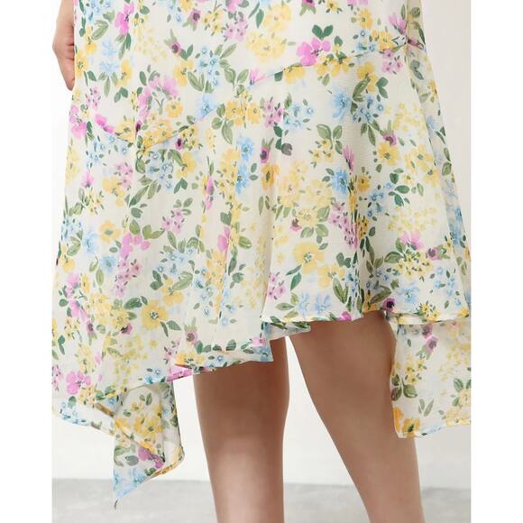 Calvin Klein Sleeveless Chiffon‎ A Line Floral Asymmetric Midi Dress 12 - Picture 2 of 8